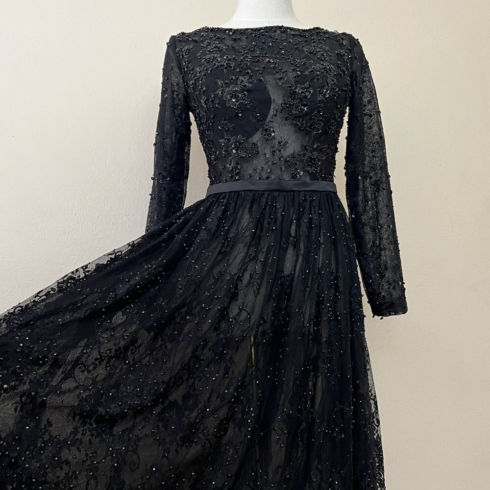 Black Illusion Bodice Sparkle Embellished Black Swan Sorceress Maxi Dress Sz 4/6